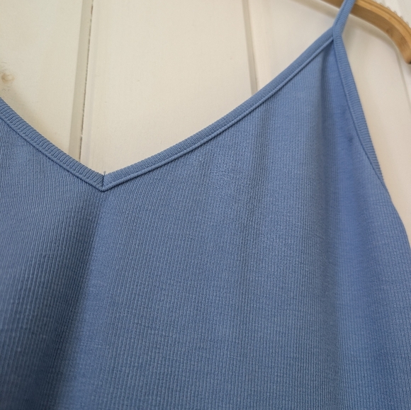 Rusty Ribbed Blue Maxi Dress With Slit - Picture 5 of 11